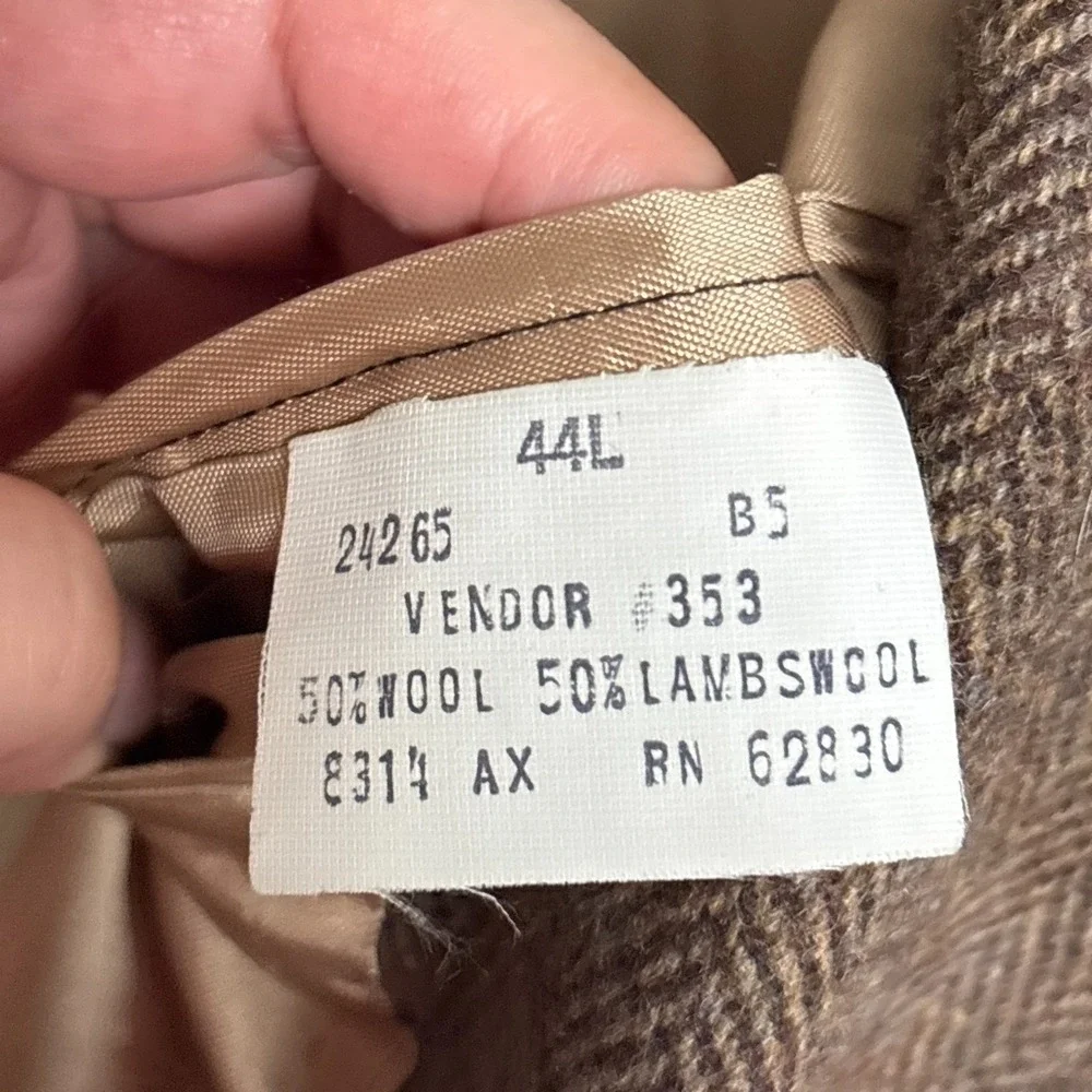 Vintage Land End Sport Coat 44L Brown Lambswool Herringbone Tweed Blazer USA 46L - Picture 11 of 12